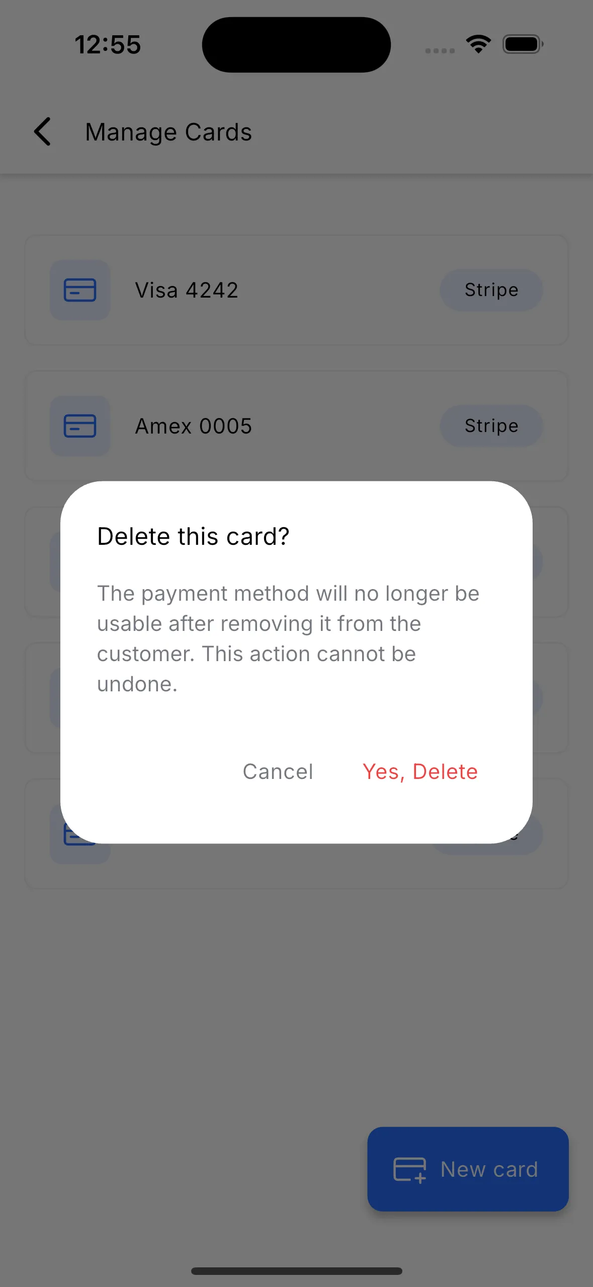 Remove a saved card from a contact