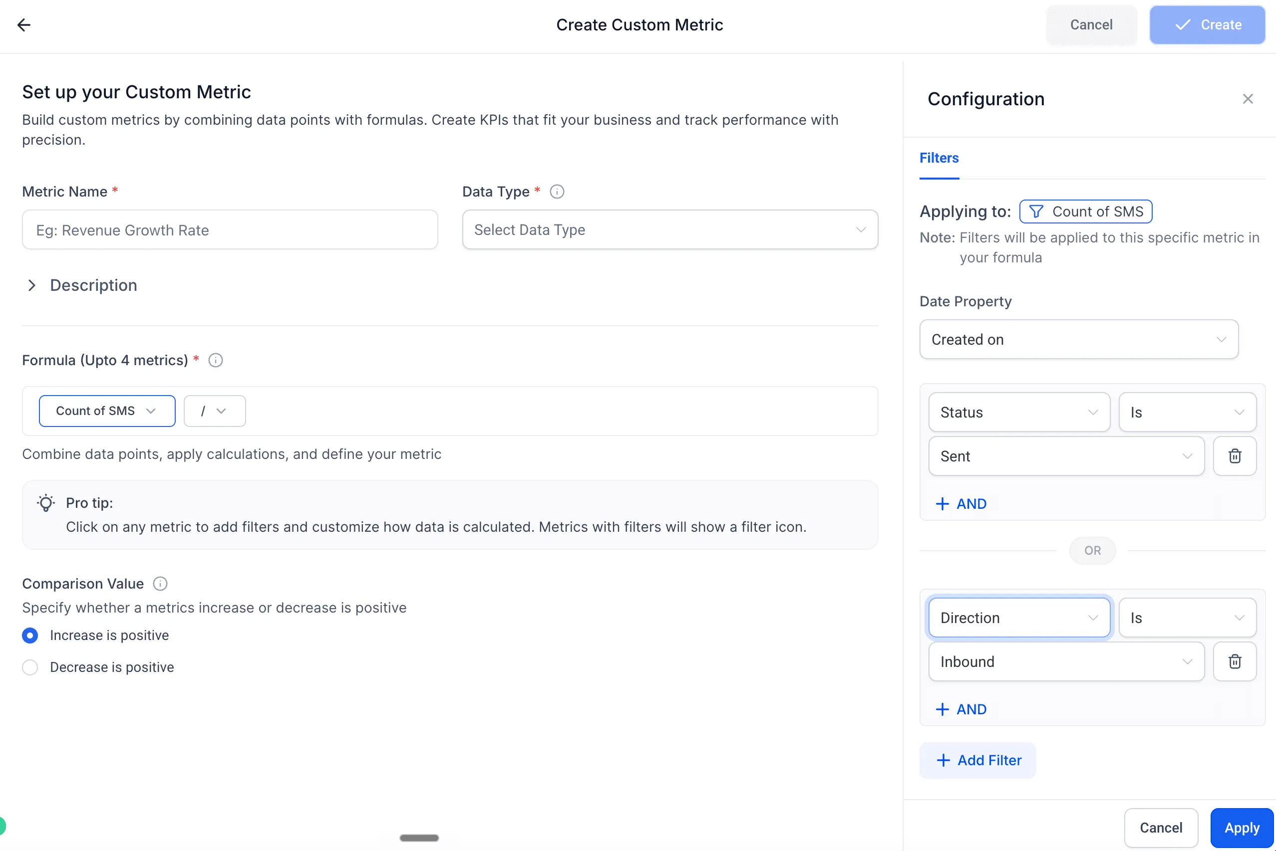 SMS custom metrics