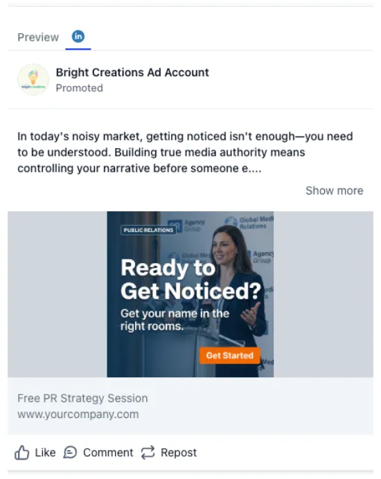 Public Relations - LinkedIn Ad