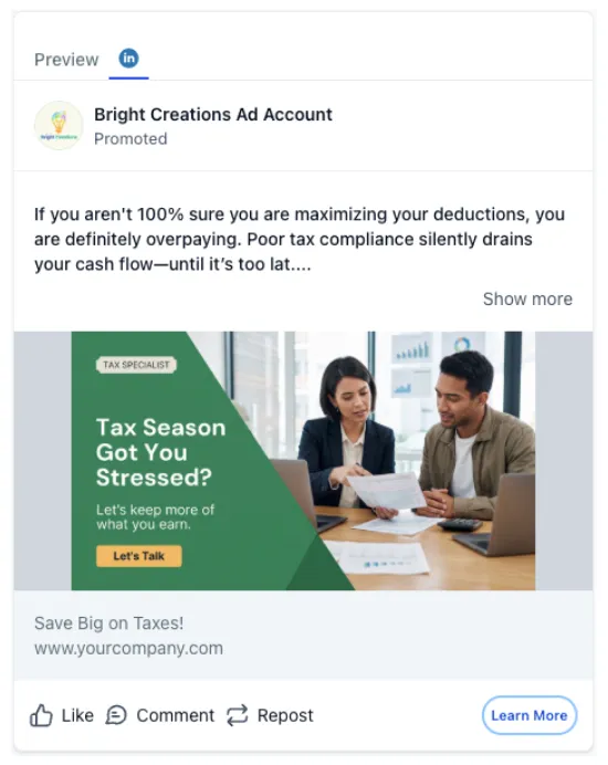 Tax Specialist - LinkedIn Ad