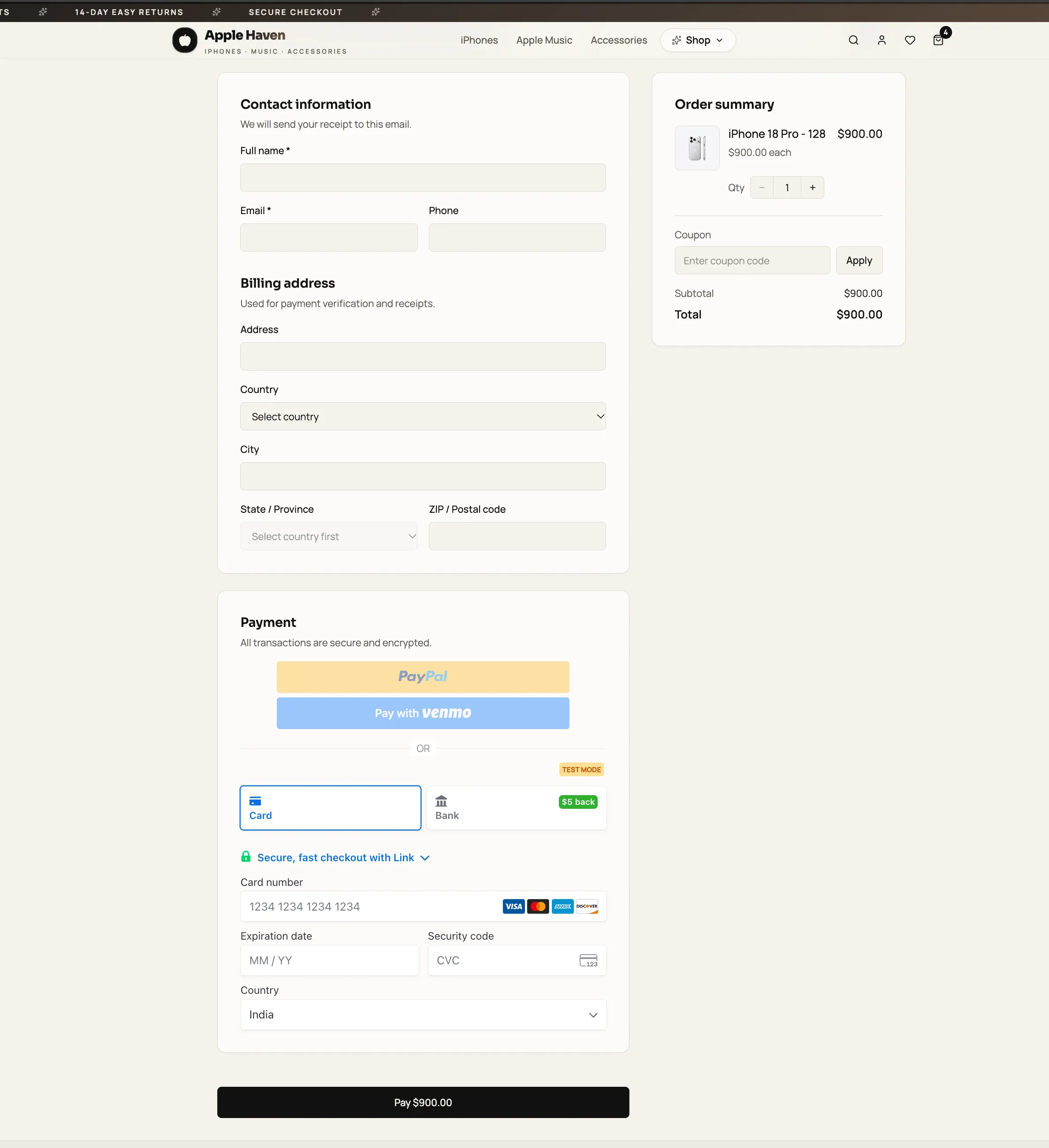 preview checkout page