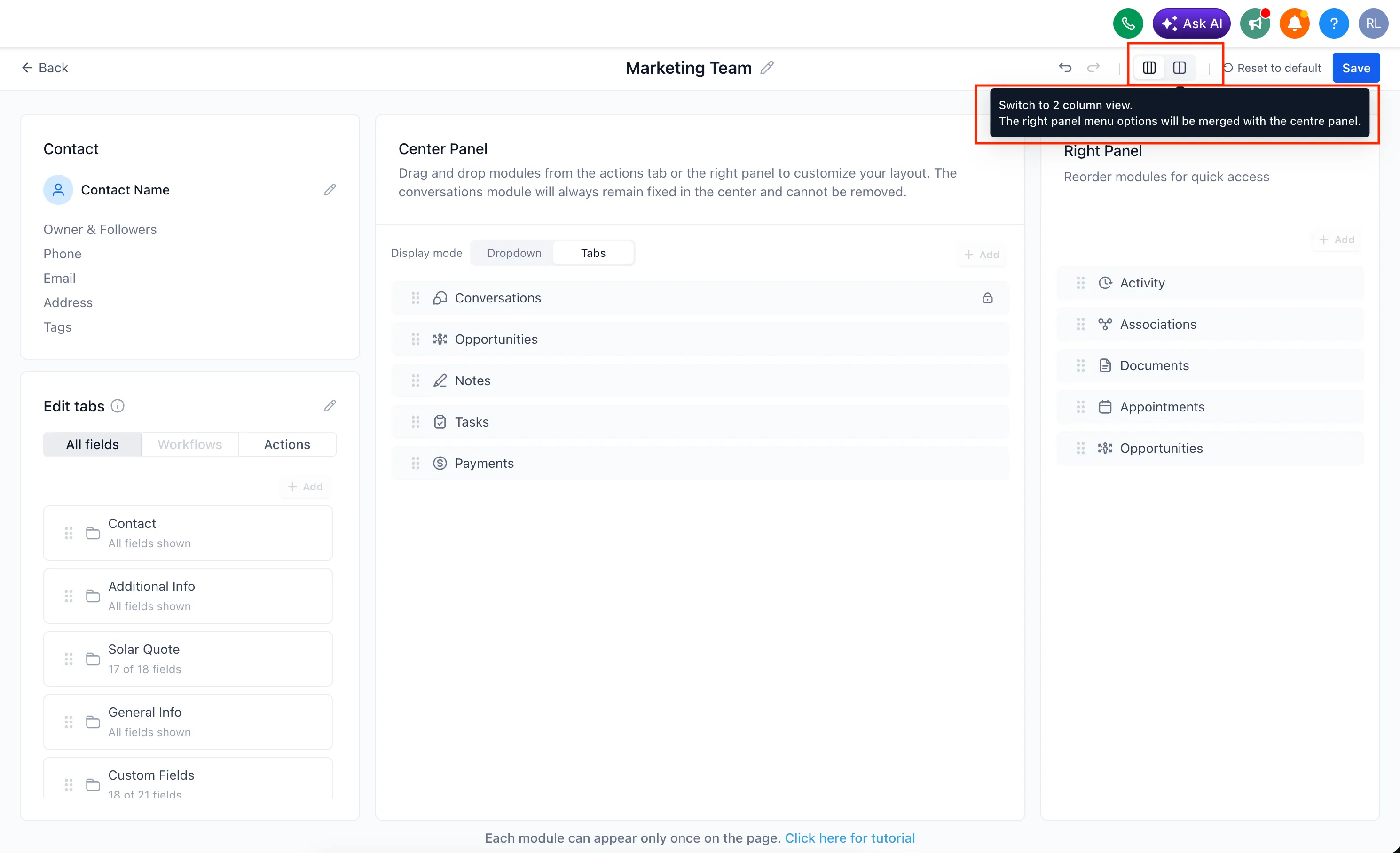 Layout options for contact pages
