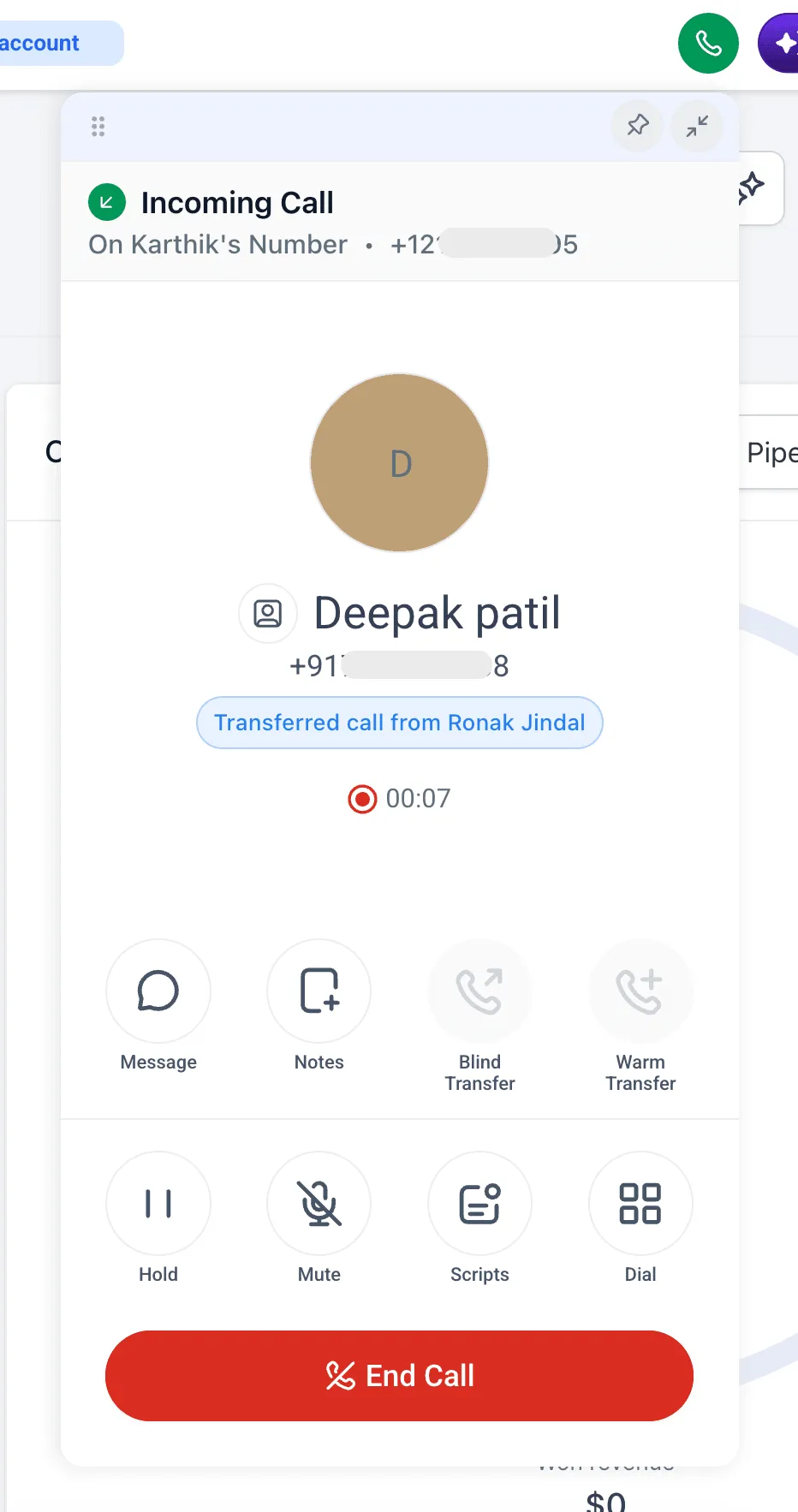 Transferred call notification