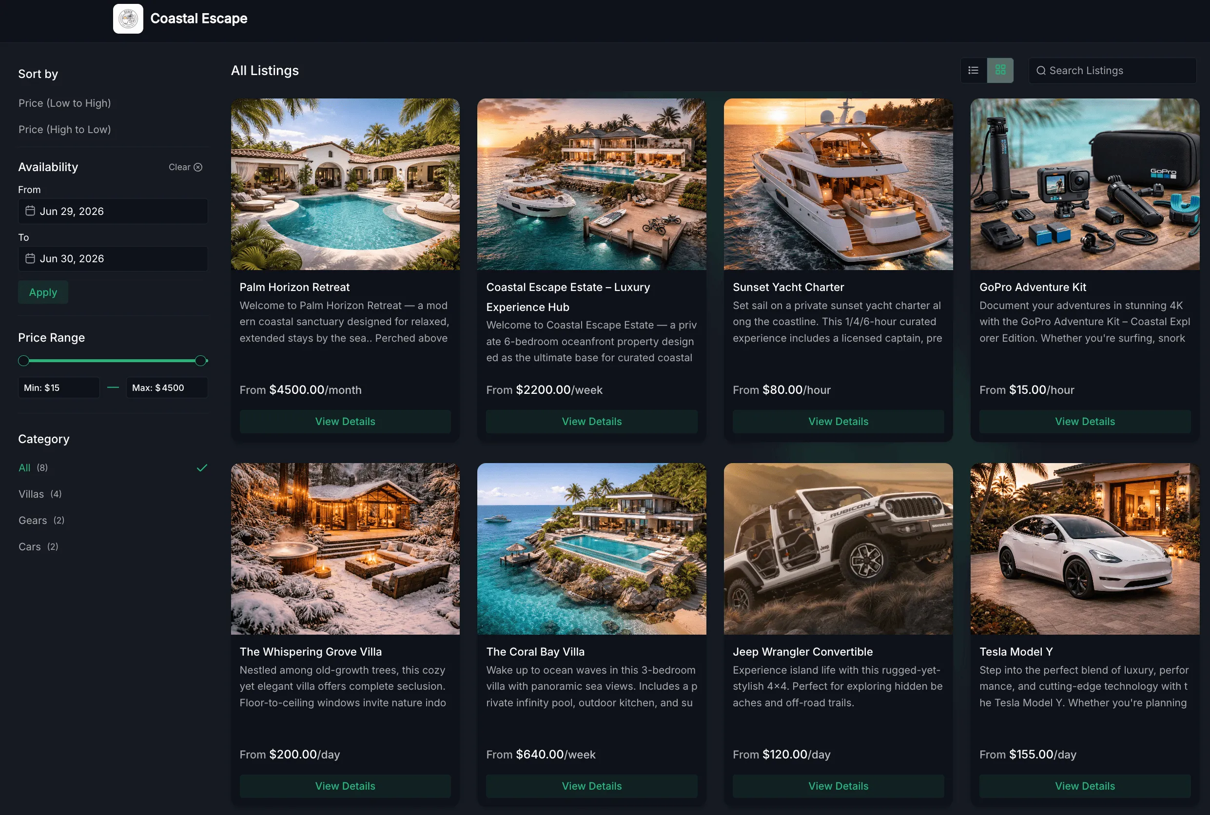 Booking page