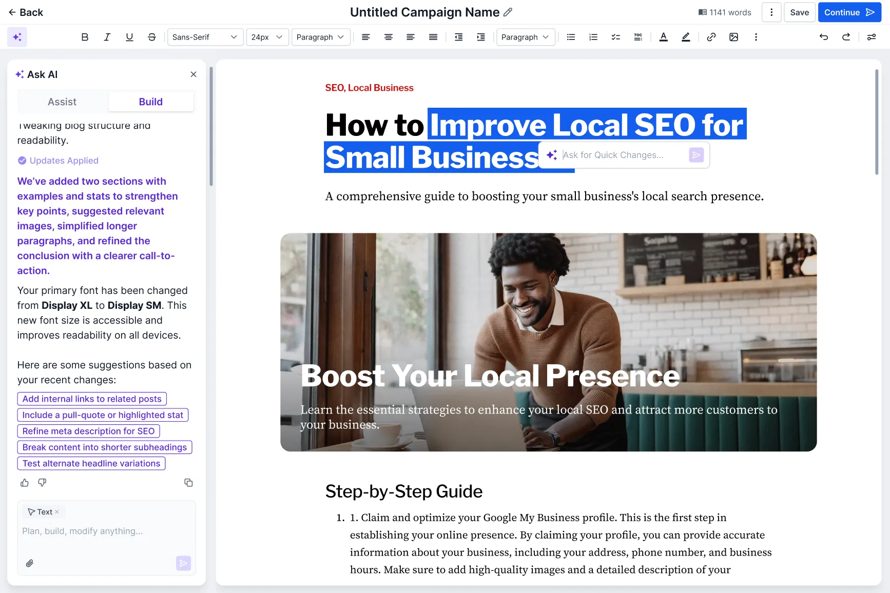 In-editor content refinement