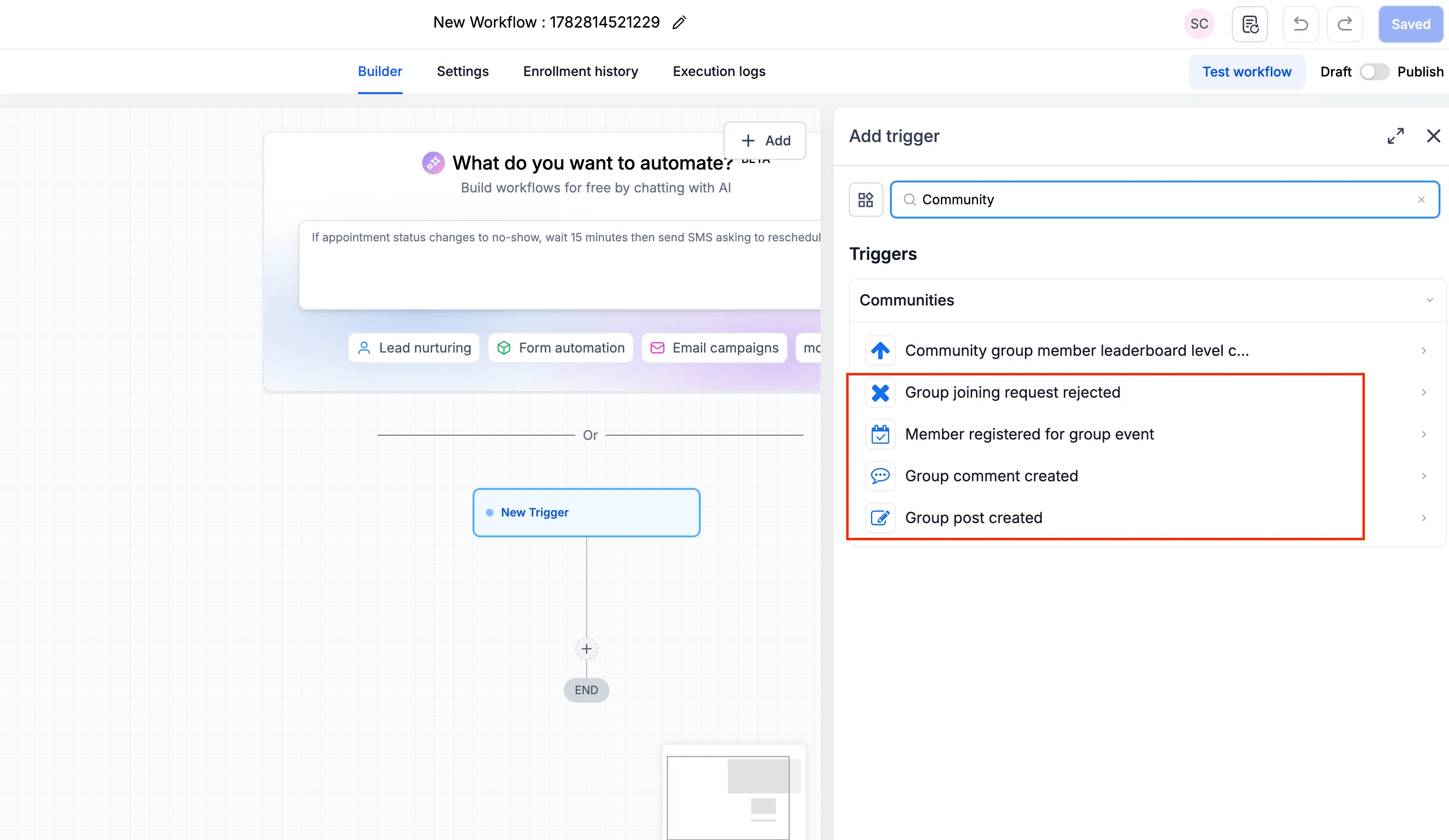 Community workflow trigger search