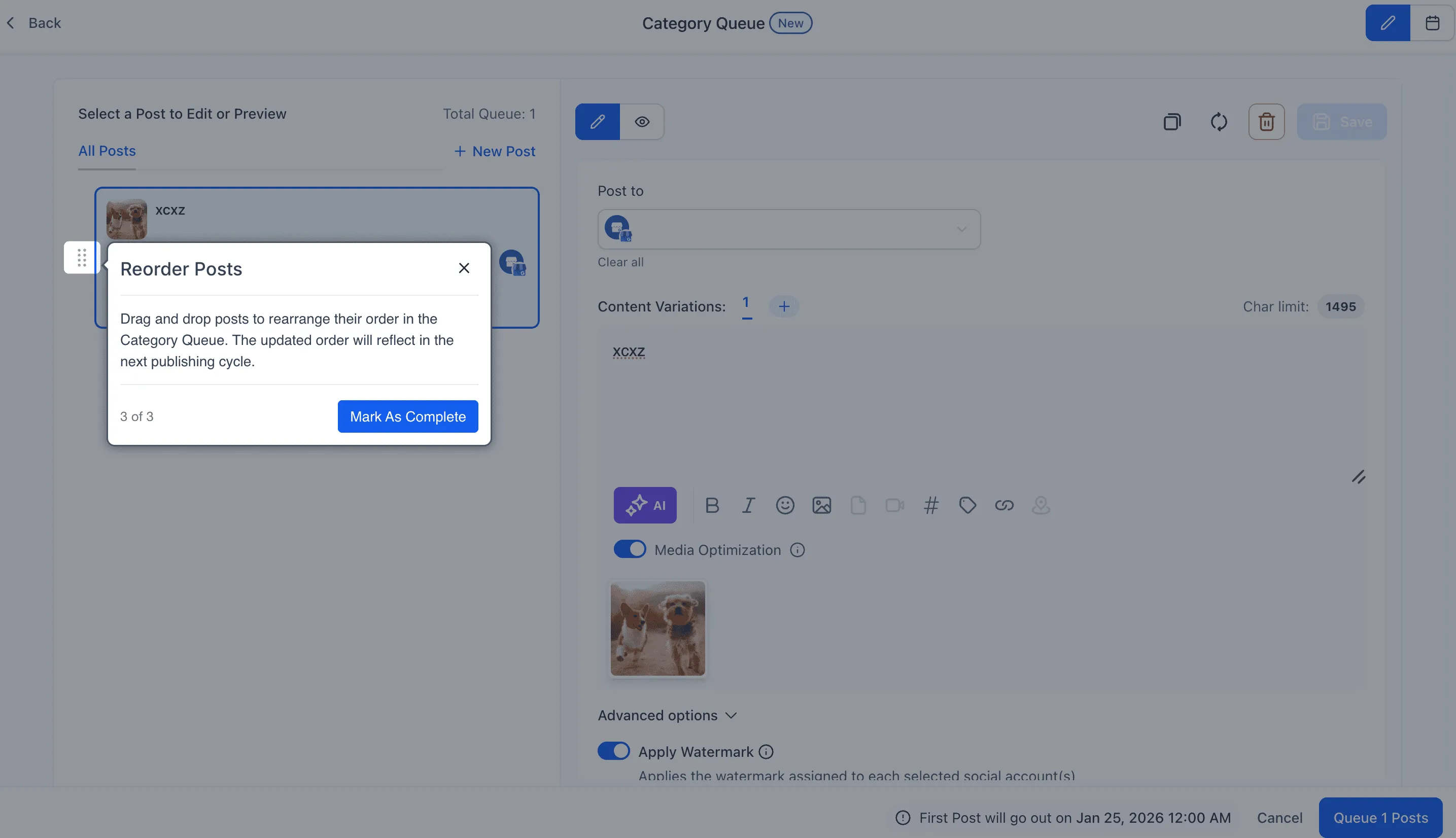 Updated Category Queue timeslot configuration in SMBcrm Social Planner