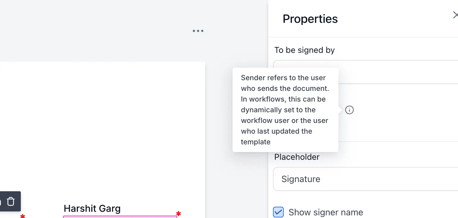 Signature field Sender configuration in SMBcrm document template