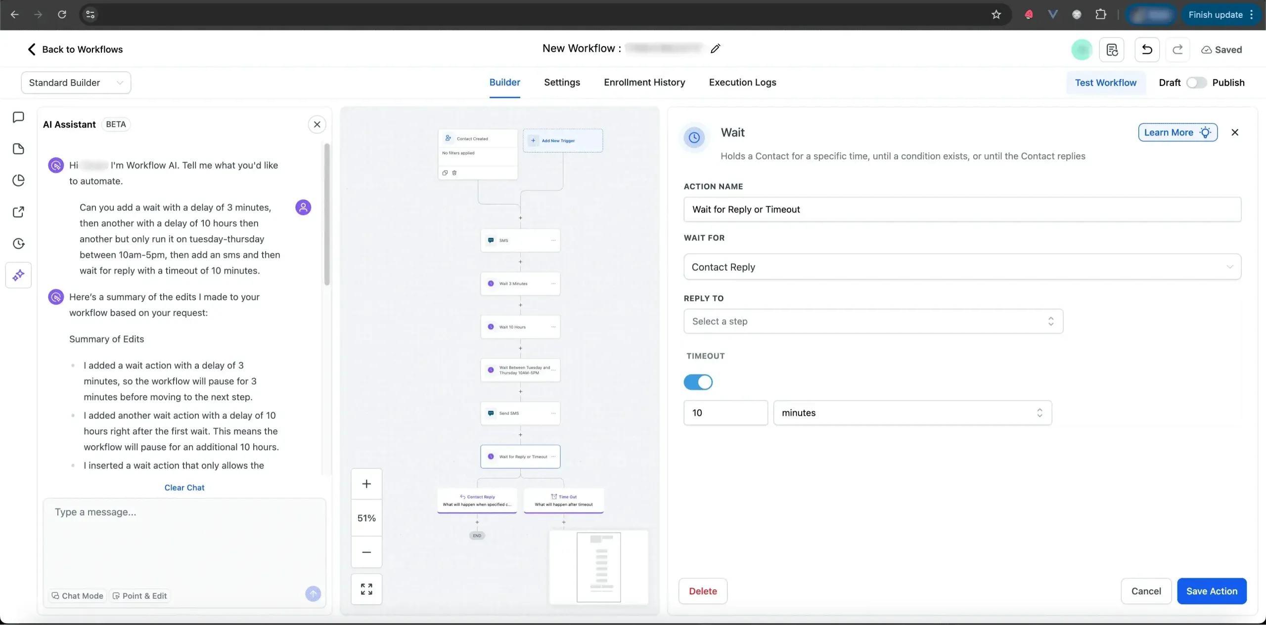AI Builder completed wait step automation sequence in SMBcrm