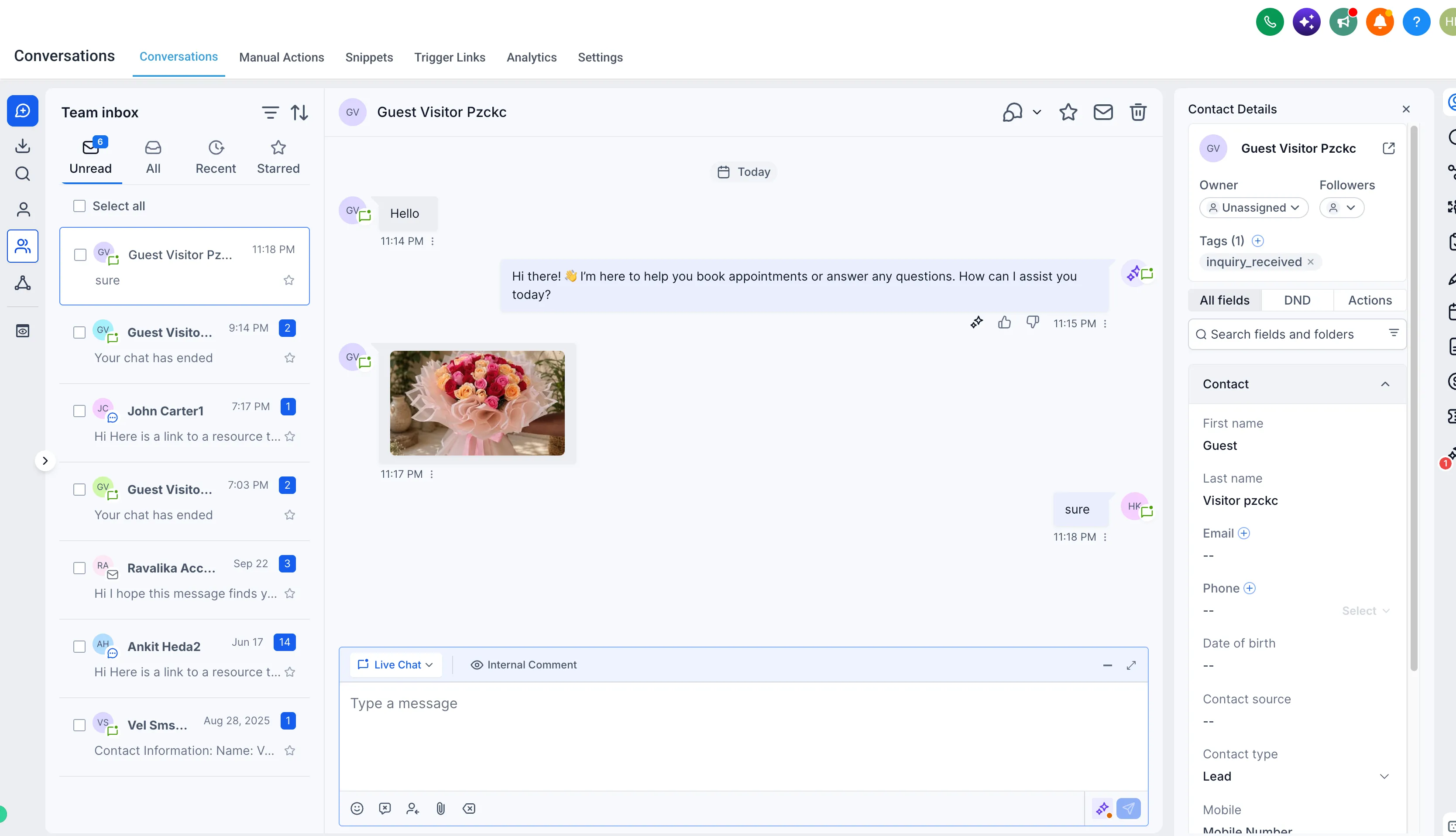 Chat widget leads analytics