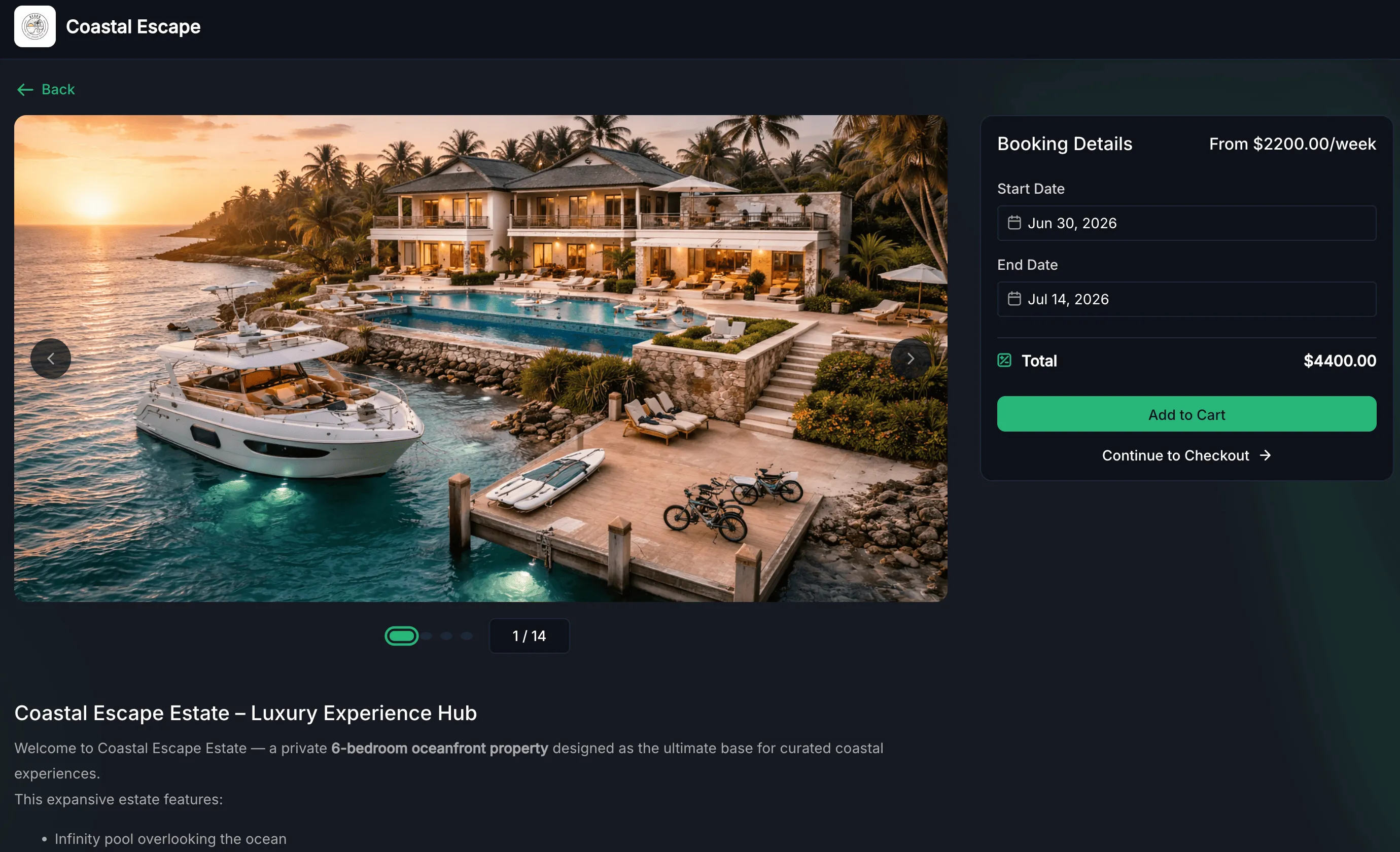 Booking page view details