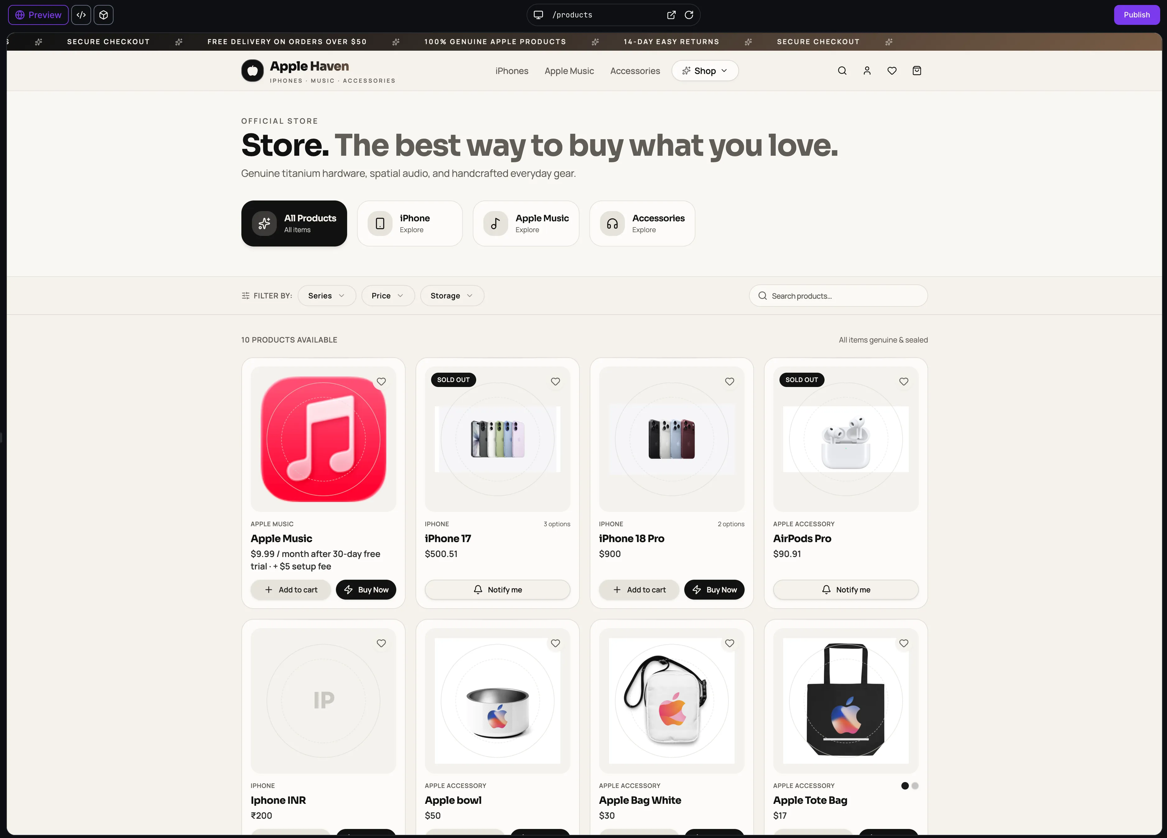 preview site product list