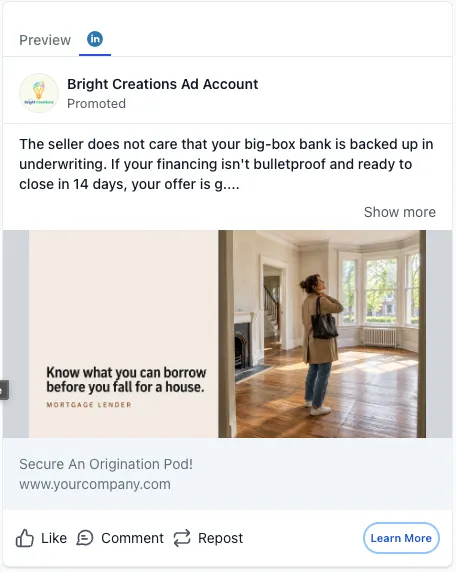 Home Loan Provider - LinkedIn Ad