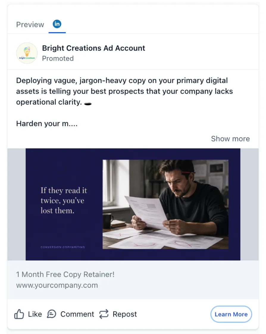 Creative Copywriter - LinkedIn Ad