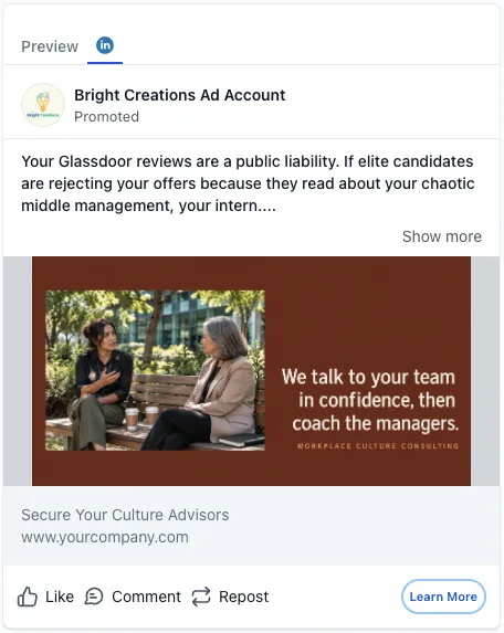 HR & Workplace Culture Consultant - LinkedIn Ad