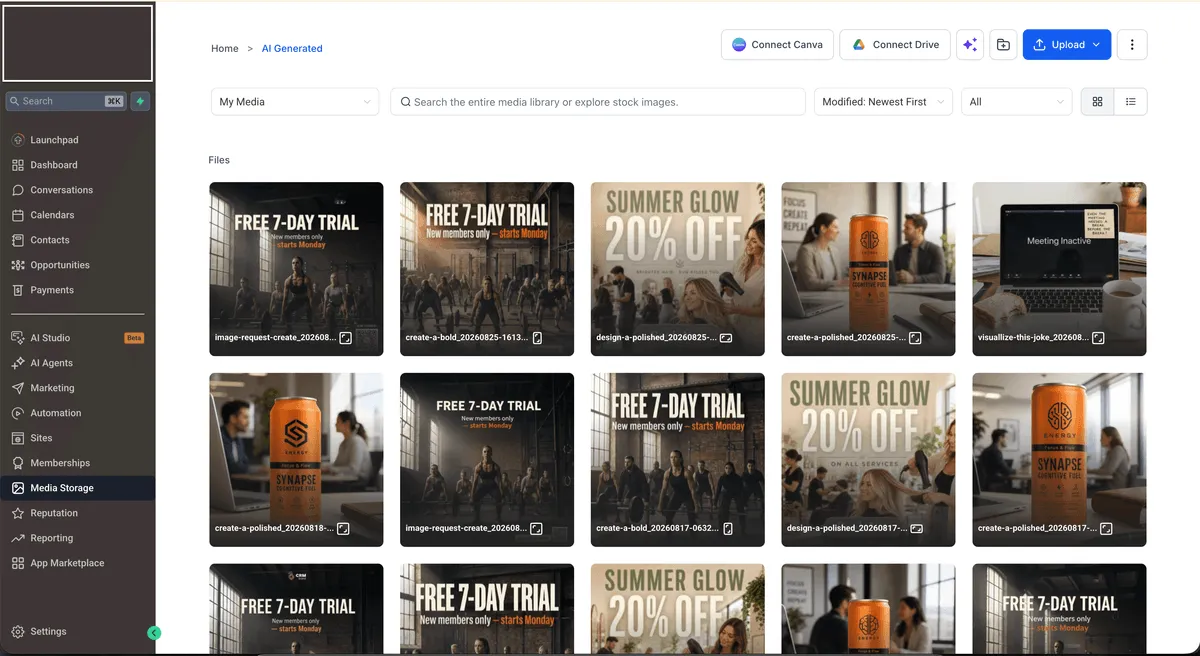 Generated sample campaign images saved in Media Storage