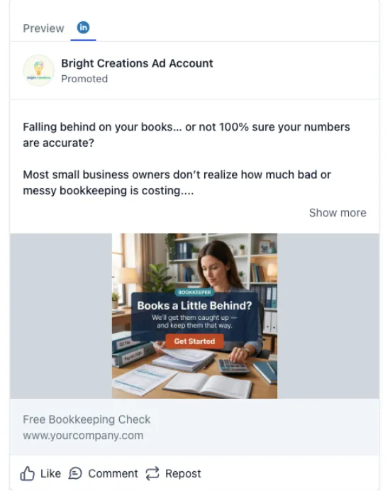 Bookkeeper - LinkedIn Ad