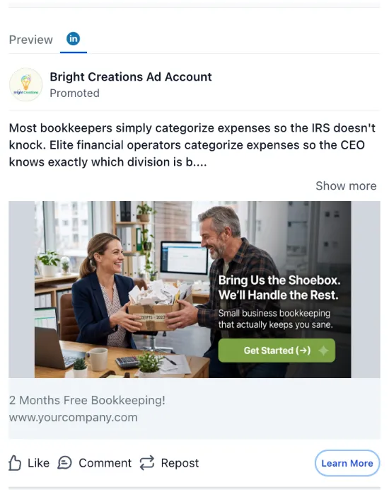 Bookkeeper - LinkedIn Ad
