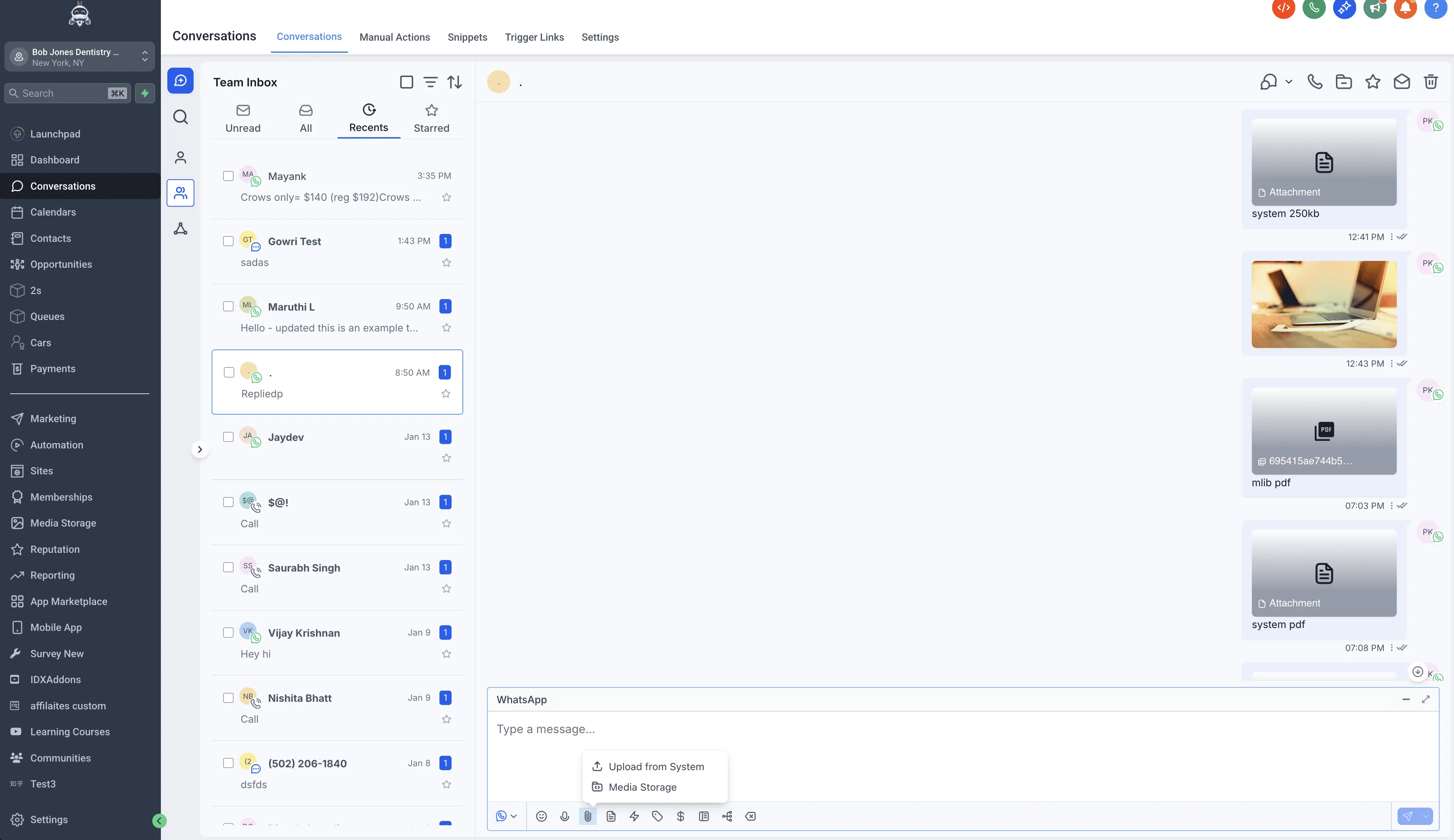 WhatsApp attachment saved to Documents in SMBcrm for long-term storage