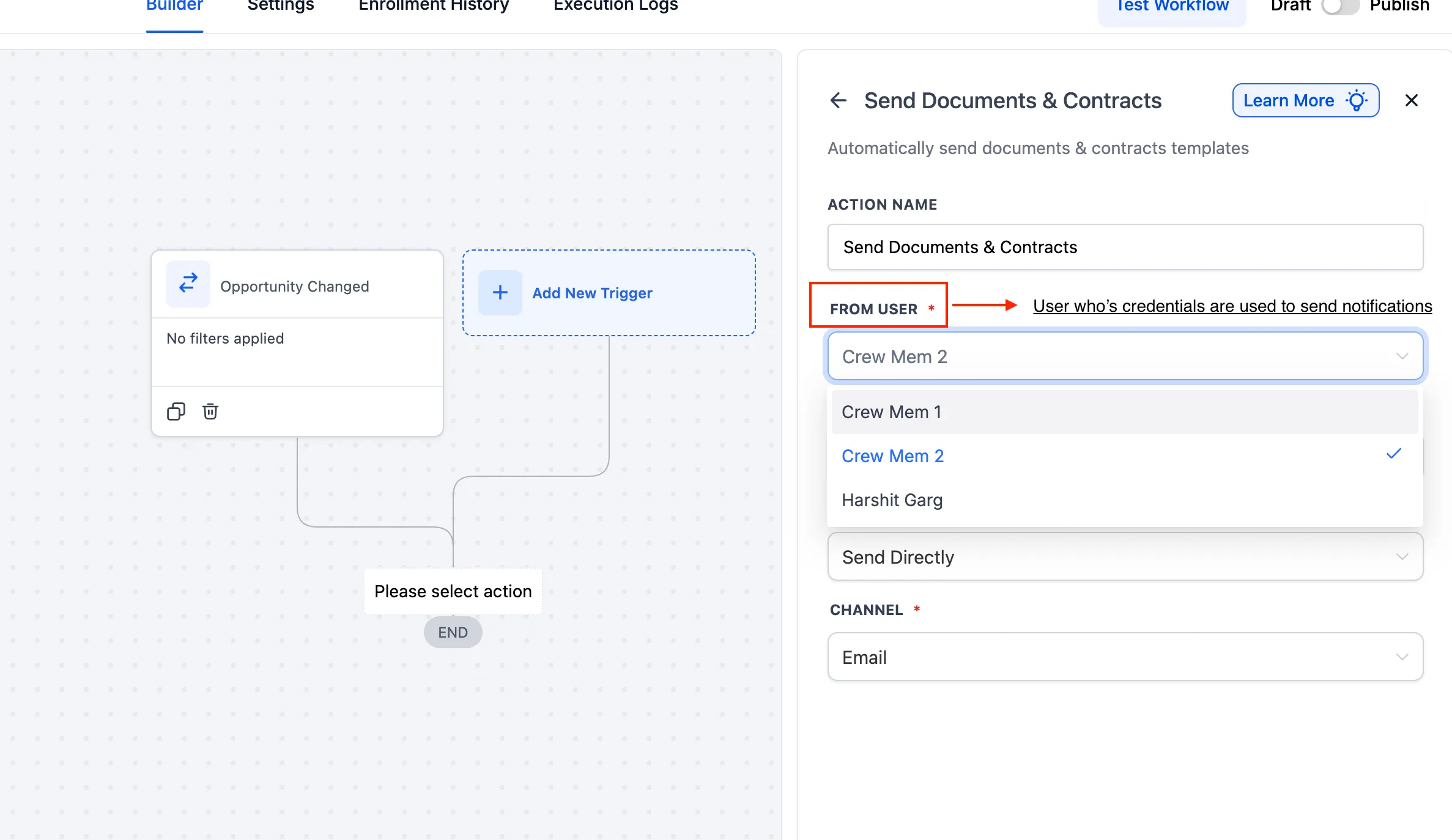 Send Documents and Contracts workflow action in SMBcrm
