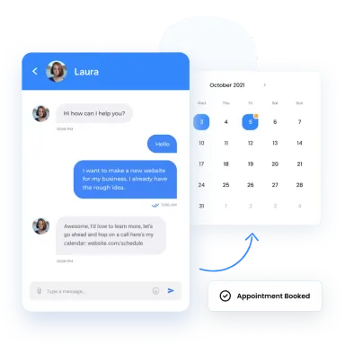 Chat interface showing lead capture and appointment booking
