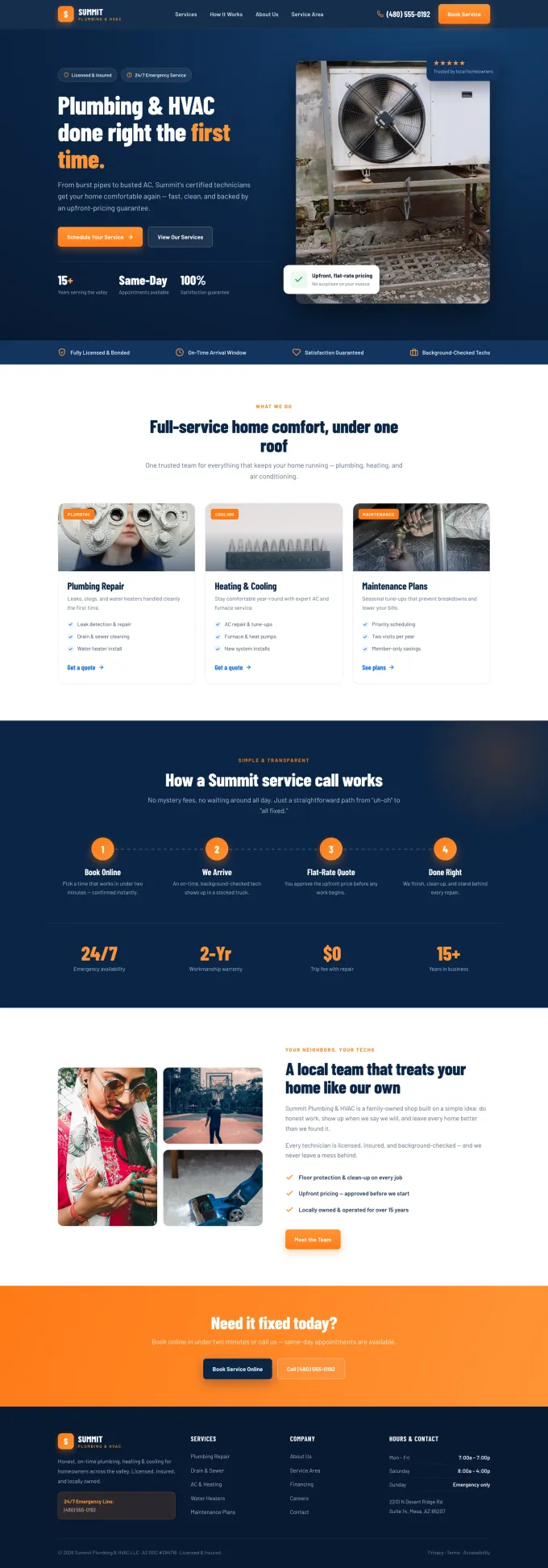Example homepage design for a home services business