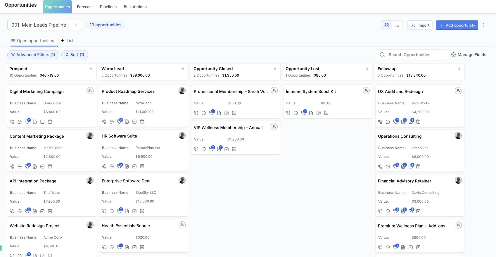 SMBcrm Close dashboard preview