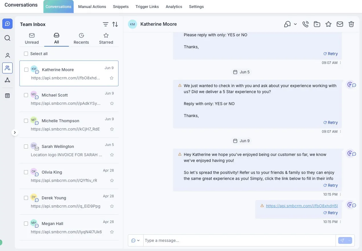 Communication features in SMBcrm