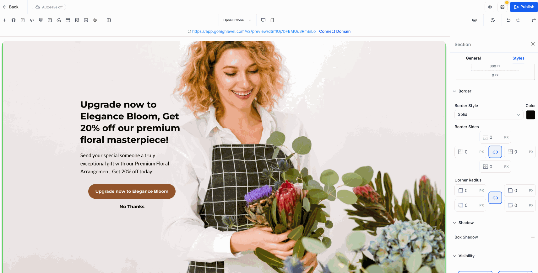 Border control in Page Builder